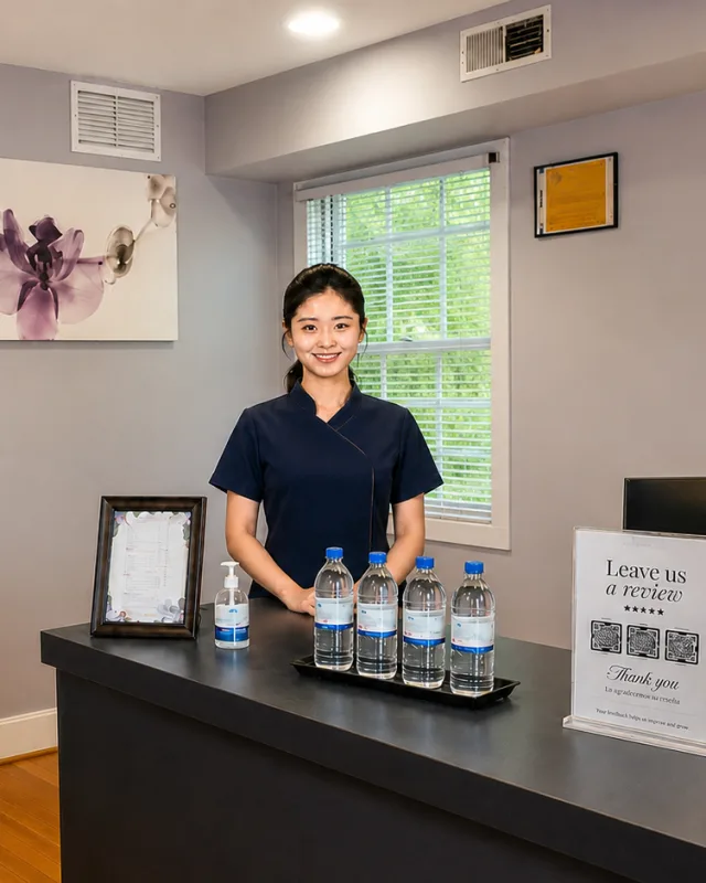 Wellness Foot Spa receptionist welcoming guests at the front desk