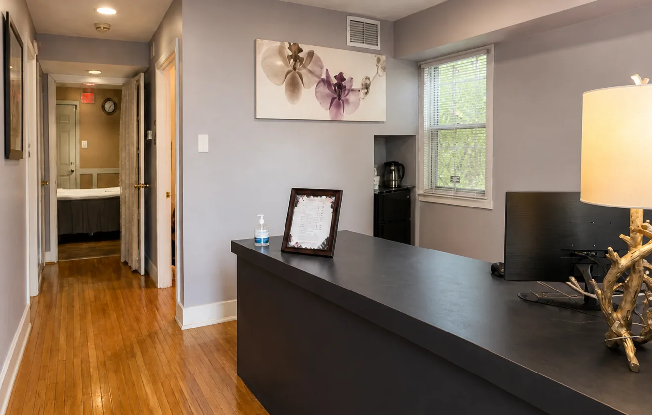The reception area at Wellness Foot Spa prepared to welcome first-time guests
